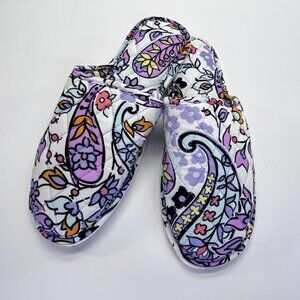 Vera Bradley Quilted Slippers Size 9-10 Paisley Print Purple House Shoes Slip On